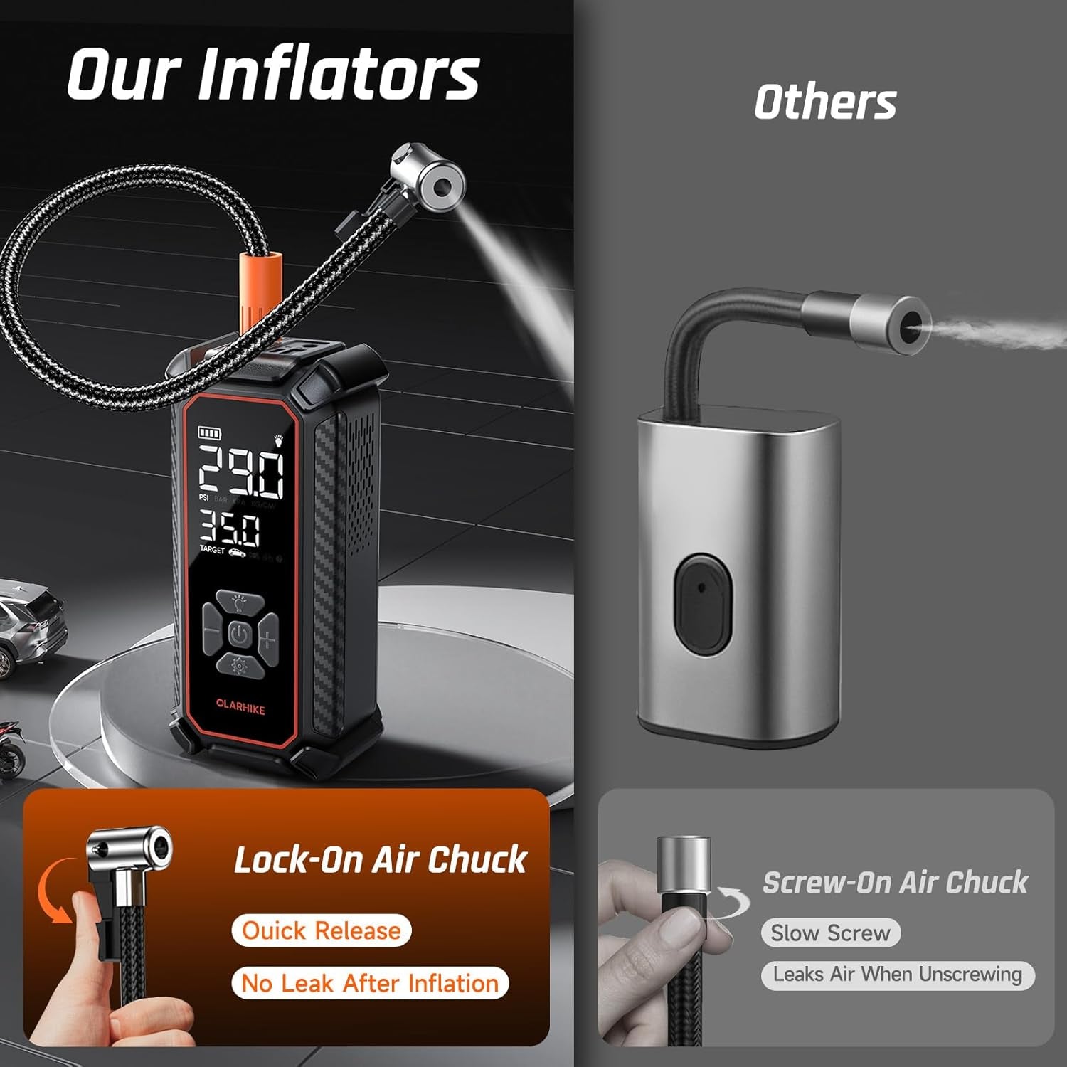 Tire Inflator Portable Air Compressor, Dual Power - 6000Mah & 12V DC, 150PSI Bike Pump, Cordless Air Pump for Car Tires, Bike, Motorcycle, Balls with LED & Digital Pressure Gauge