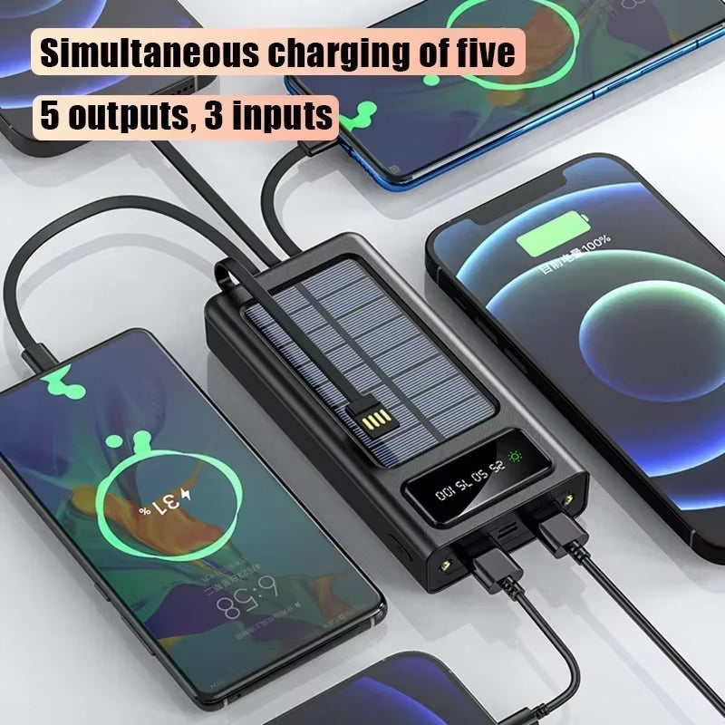 200000Mah Solar Power Bank Ultra Capacity 120W Super Fast Charging USB Typec LED Light Outdoor Power Bank for Iphone 17 Samsung
