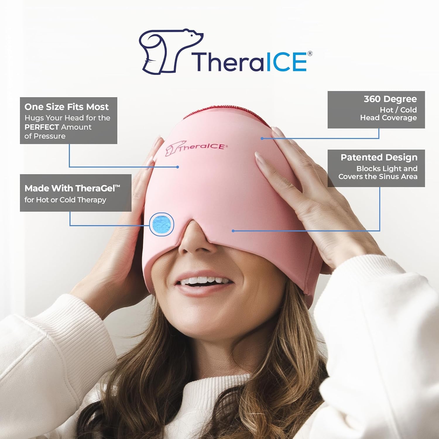 Headache Relief Cap, Migraine Ice Pack Mask Products, Women Cooling Gel Hat, Face Cold Compress Head Wrap for Her Stress. Great Birthday Gift for Mom, Sister, Grandma, Girlfriend, & Teacher