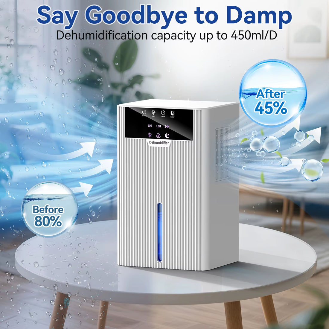 Compact 2.2L Portable Dehumidifier for Indoor Use - Effective Moisture Absorption for Living Rooms and Bedrooms