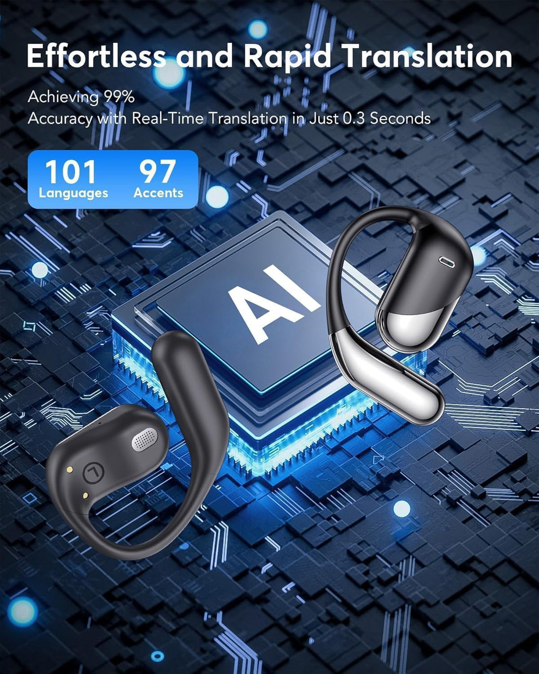Real-Time AI Translation Earbuds, 177 Language Translator Earbuds, Audifonos Traductores Inglés Español, 3-In-1 Translating Earbuds for Travel, Meetings & Language Learning, with Charging Case