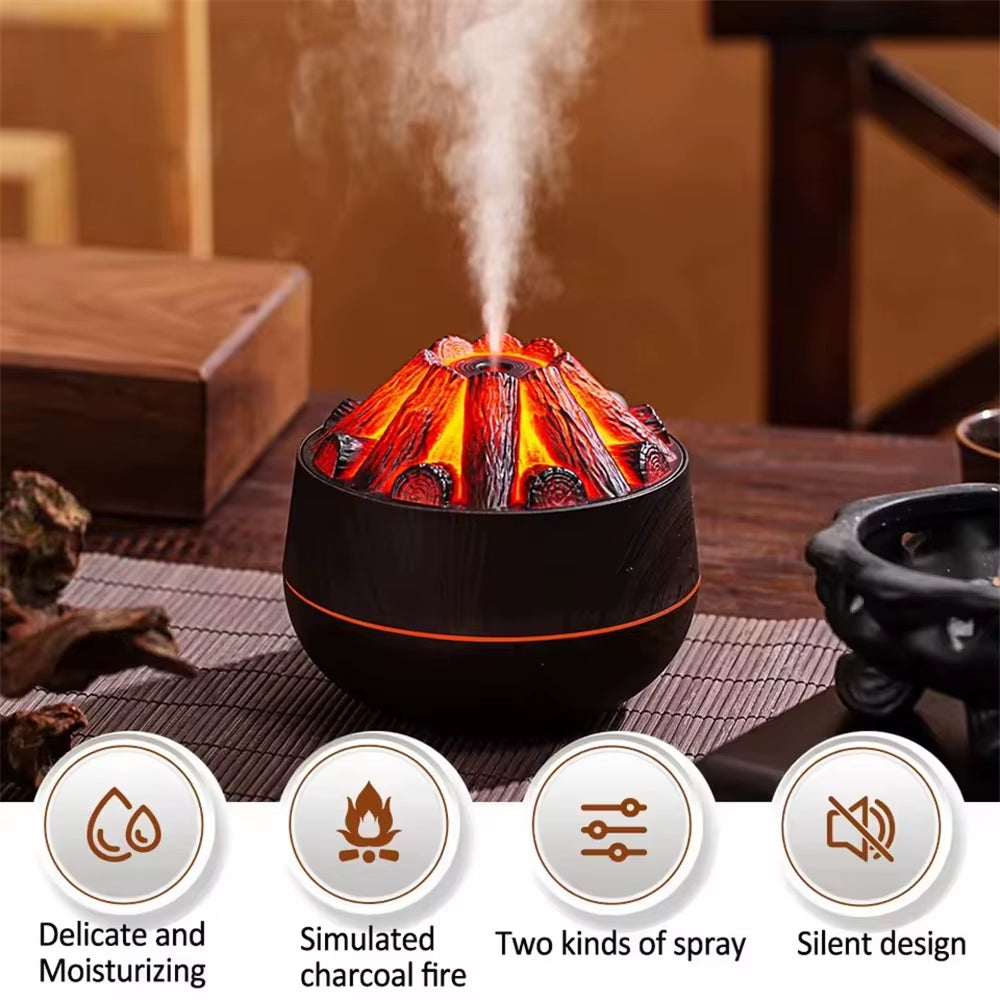 Charcoal Flame Humidifier Aromatherapy Essential Oil Diffuser 300Ml Mist Ultrasonic Humidifier for Bedroom Office Night Light