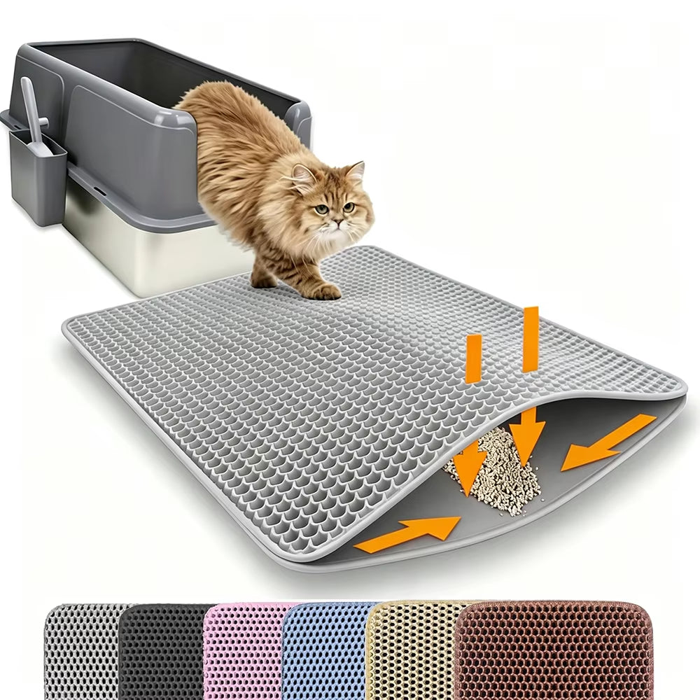 Double Layer Non-Slip Cat Litter Mat - Waterproof and Wear-Resistant Filter Mat for Large Litter Boxes