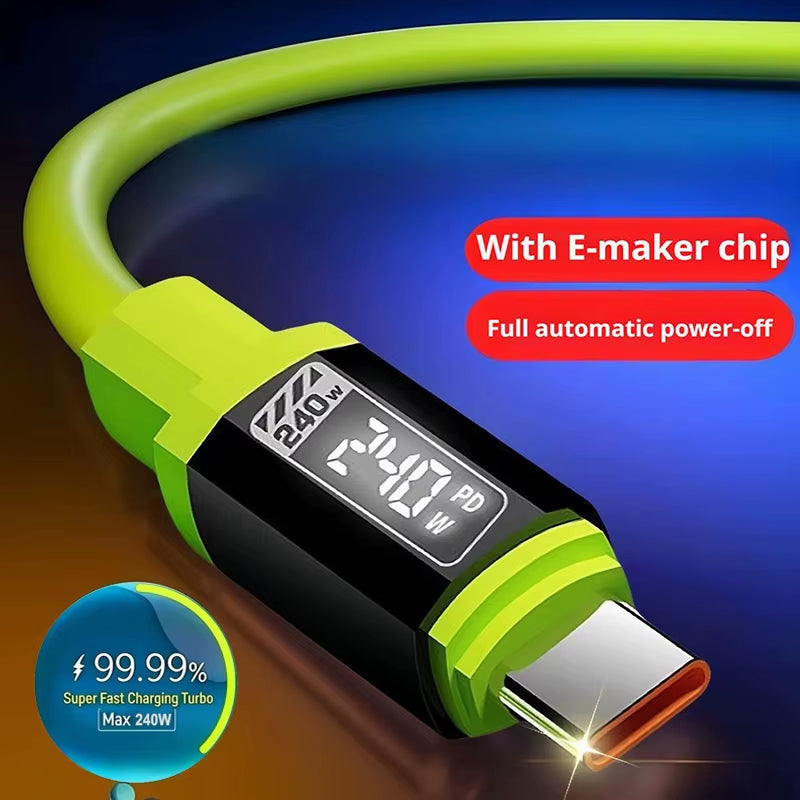 240W 10A Super Fast Charging Type-C to Type-C Silicone Cable for Samsung, iPhone 17 Pro, and Xiaomi 17