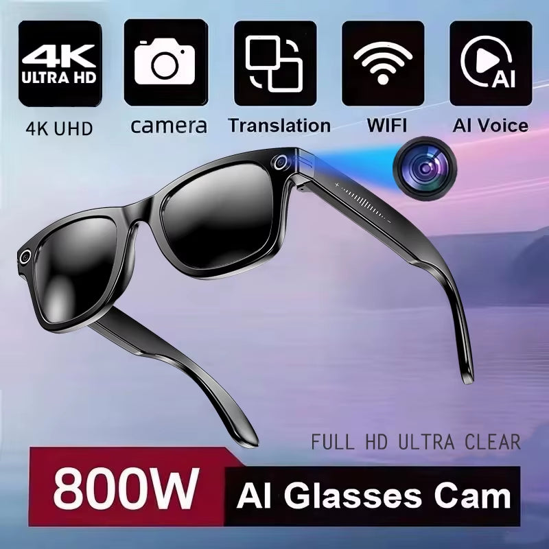 800W AI Smart Glasses for Men with Color-Changing Feature, Photo and Video Recording, Waterproof Design, and Call Functionality