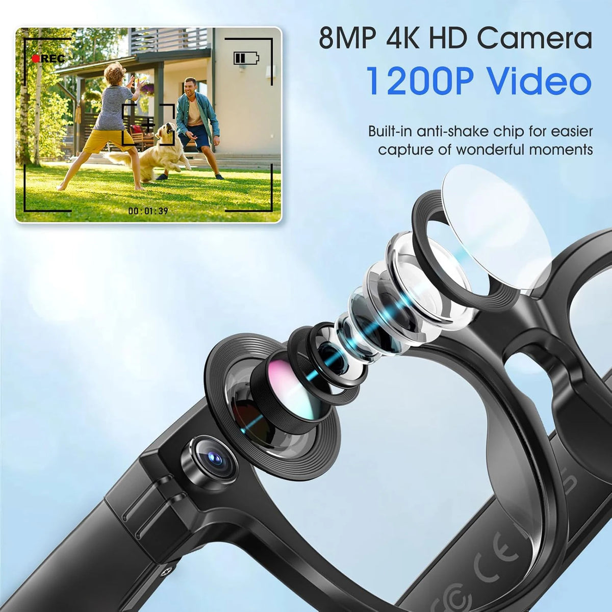 800W AI Smart Glasses for Men with Color-Changing Feature, Photo and Video Recording, Waterproof Design, and Call Functionality