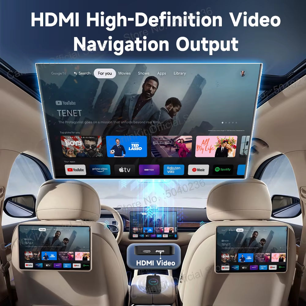 HDMI 5-In-1 Android TV Box Wireless Adapter Support Netflix IPTV Wireless Android Auto & Carplay Dongle for Car Radios