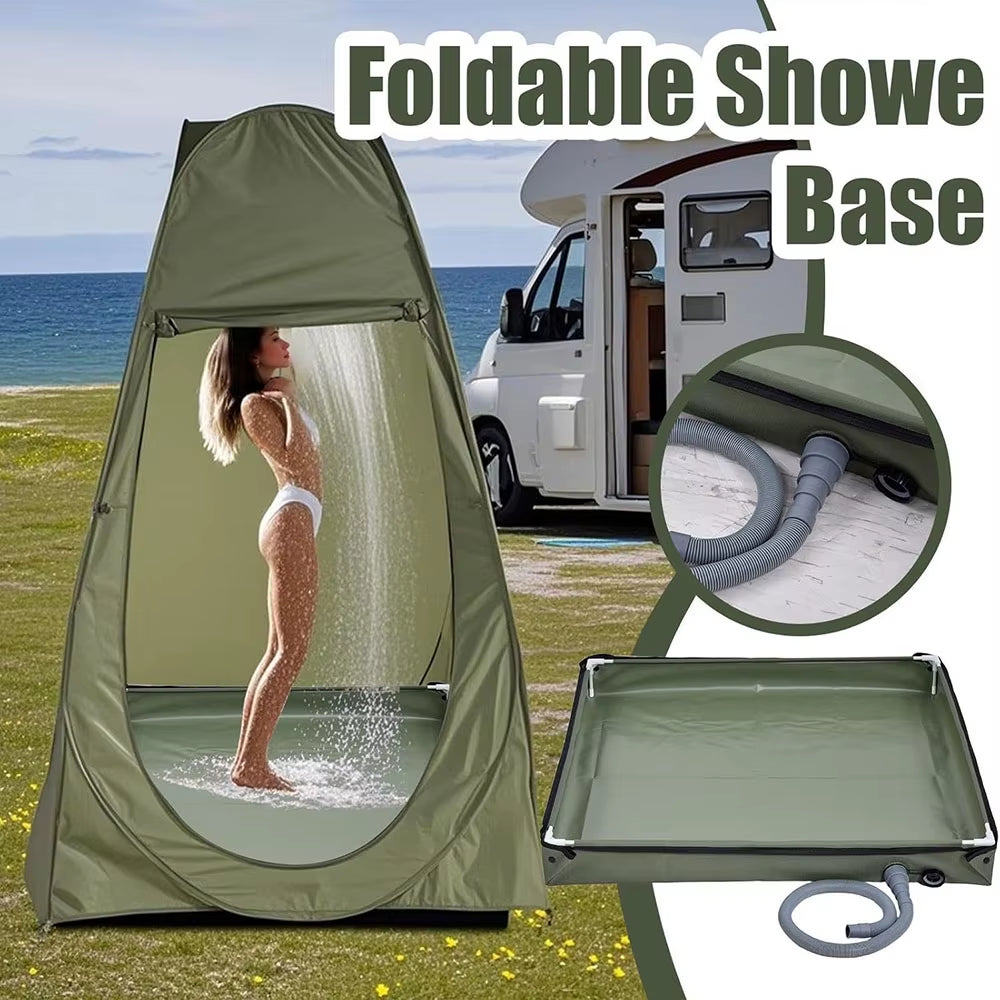 Foldable Portable Shower Base for Camping Tent Outdoor Bathing - PVC Oxford Fabric with Drain Valve for Beach RV Travel Pet Bath