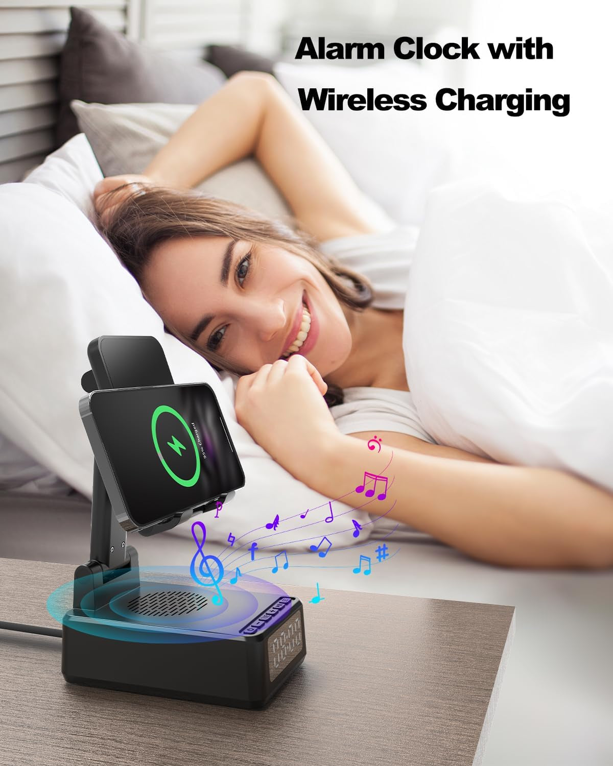 Birthday Gifts for Men Women,Cell Phone Stand with Wireless Bluetooth Speaker,Wireless Phone Charger Stand Alarm Clock for Iphone,Holiday Gifts for Men Women Dad Mom Husband Teen Cool Tech Gadgets