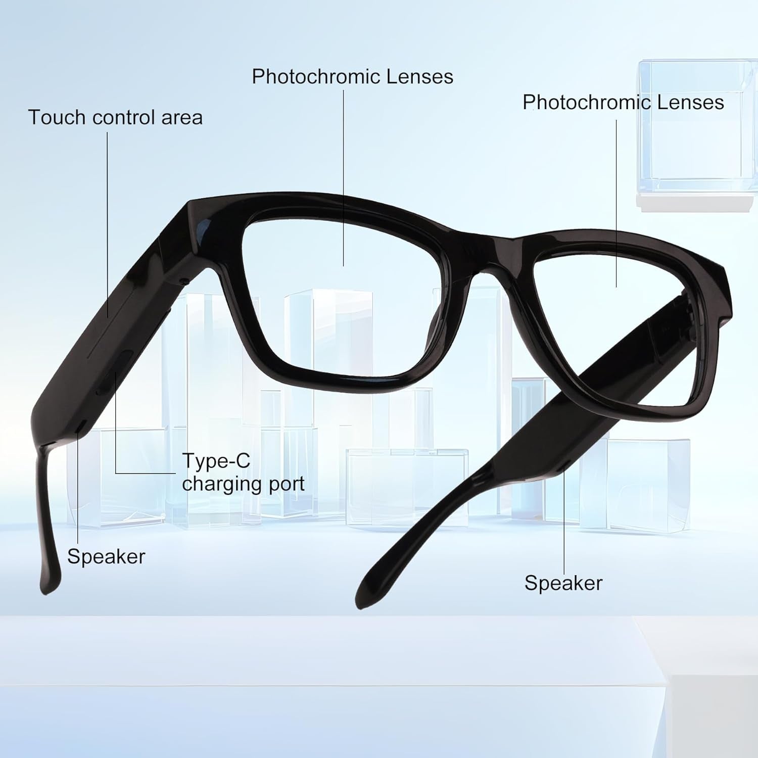AI Smart Glasses with Color-Change Lenses Bluetooth Glasses for Men Women with Translation 160+Languages Voice Assistant Translator Glass for Meeting,Travel
