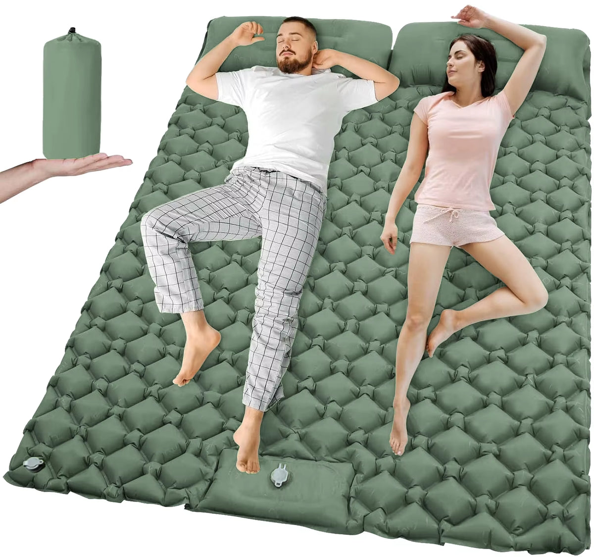 Extra Wide Ultralight Double Inflatable Camping Mattress - Folding Sleeping Pad for Car Travel