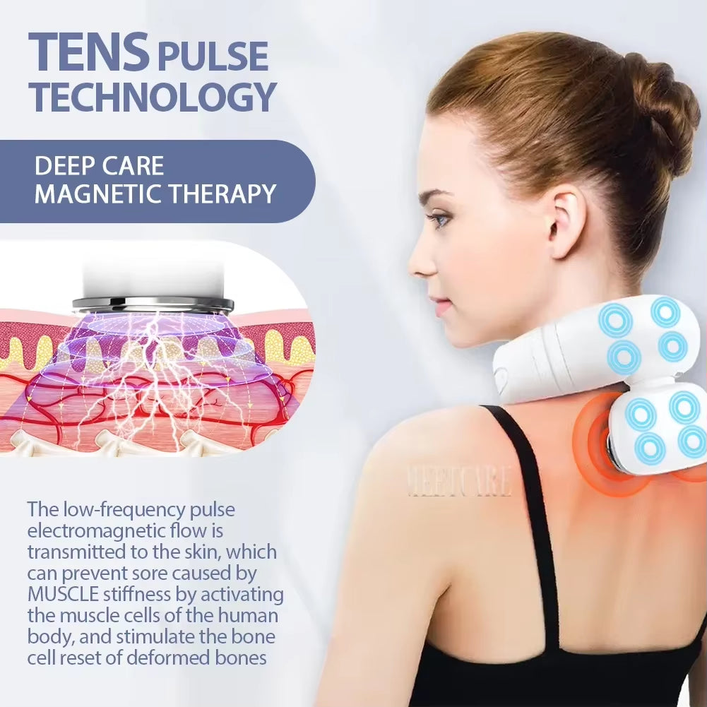 Electric Smart Neck Back Pulse Massager TENS Rechargeable Hot Compression Massage Cervical Vertebra Relax Pain Kneading Therapy