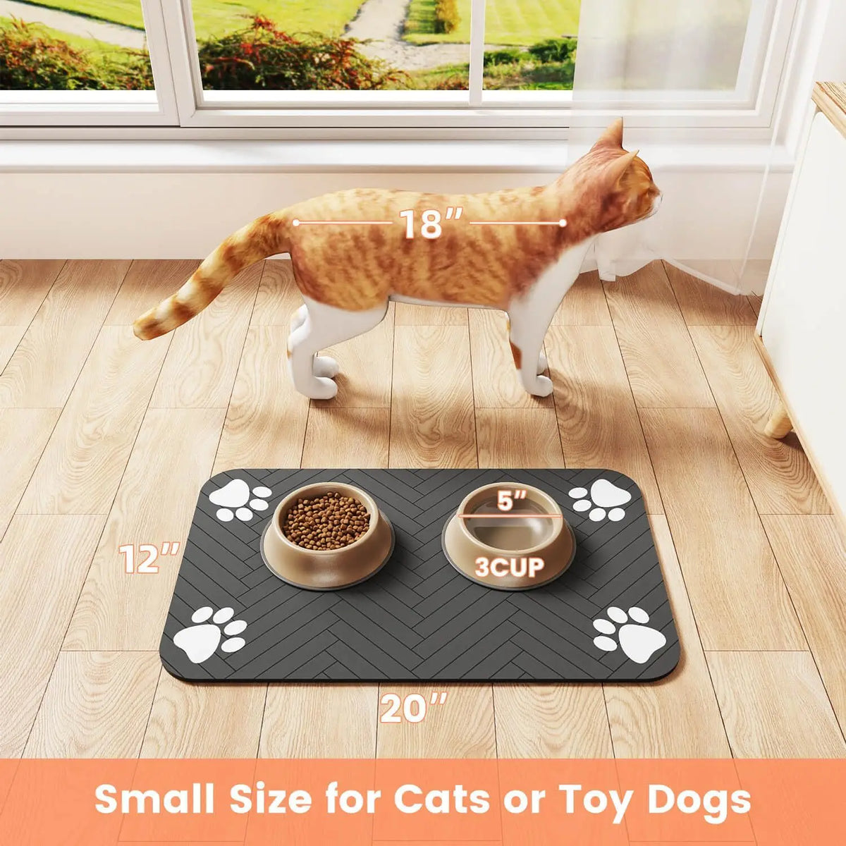 Absorbent Pet Feeding Mat with Waterproof Rubber Backing – Quick-Dry Placemat for Food and Water Bowls for Dogs and Cats