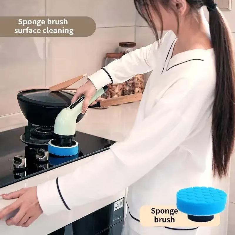 9-In-1 Multifunctional Wireless Electric Cleaning Brush Household Kitchen Bathroom Brush USB Handheld Rotating Cleaning Tools