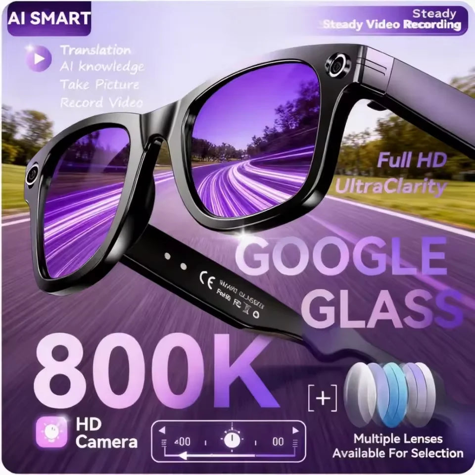 800W AI Smart Glasses for Men with Color-Changing Feature, Photo and Video Recording, Waterproof Design, and Call Functionality