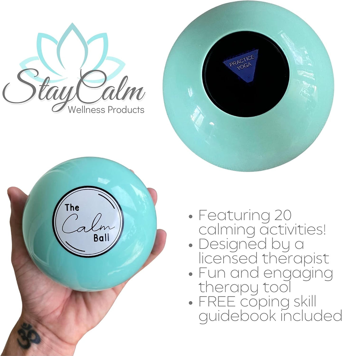 The Calm Ball – Therapist-Designed Coping Skills Magic 8 Ball with 20 Calming Strategies & Guidebook – Emotional Regulation Tool & Mental Health Gift for Teens, Adults, Therapists & Classrooms