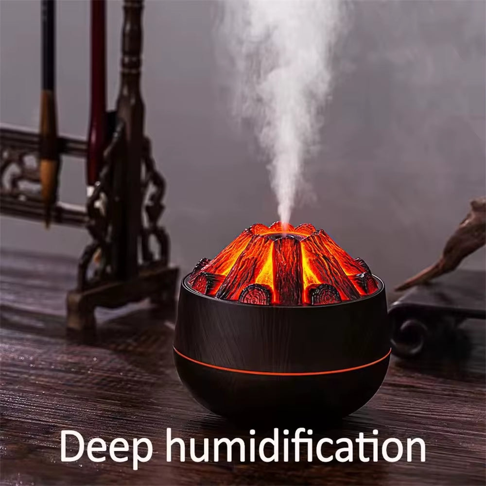 Charcoal Flame Humidifier Aromatherapy Essential Oil Diffuser 300Ml Mist Ultrasonic Humidifier for Bedroom Office Night Light