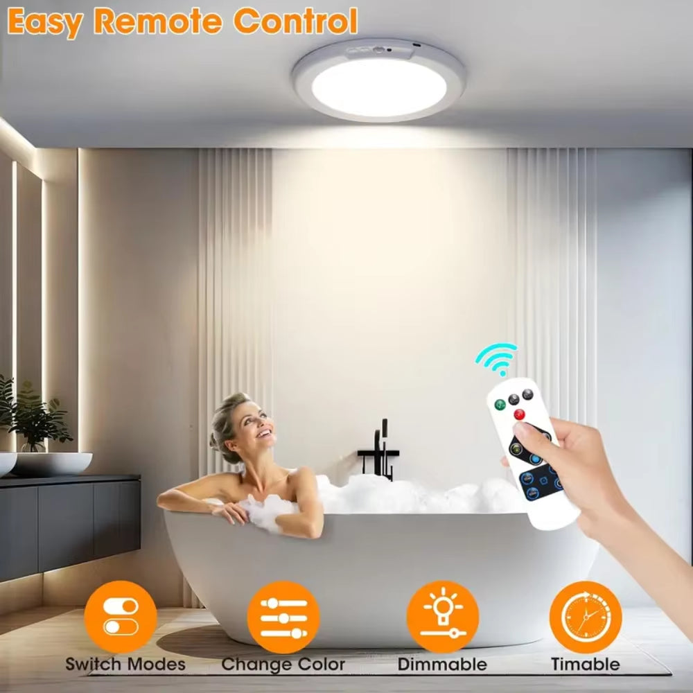 Rechargeable Motion Sensor Ceiling Light with Remote - Magnetic Wireless Ceiling Light Battery Powered for Closet Shower Stairs
