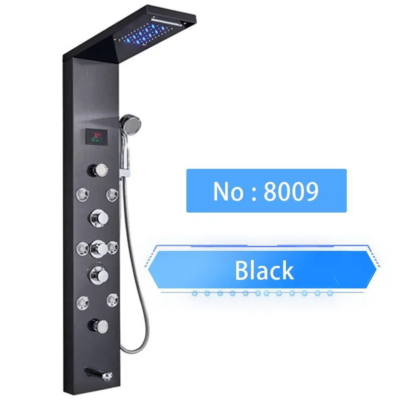 LED Digital Display Shower Panel with Waterfall Rain and SPA Massage Jet System