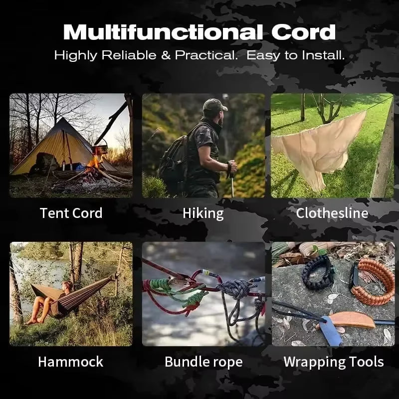 550 Paracord Rope - 7 Strand, 4mm Military Tactical Cord for Camping, Outdoor Survival, and DIY Bracelets (5/15/30M Options)