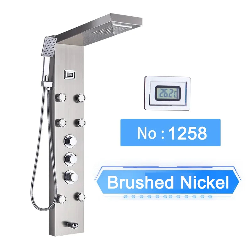 LED Digital Display Shower Panel with Waterfall Rain and SPA Massage Jet System