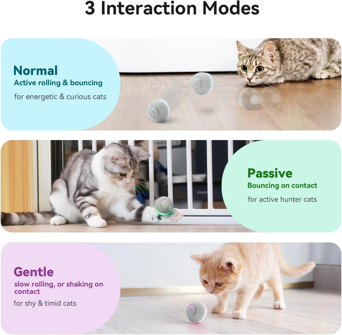 Smart Interactive Cat Toy, Automatic Moving Bouncing Rolling Ball for Indoor Cat Kitten, Peppy Pet Ball with Lights and Bell, Grey