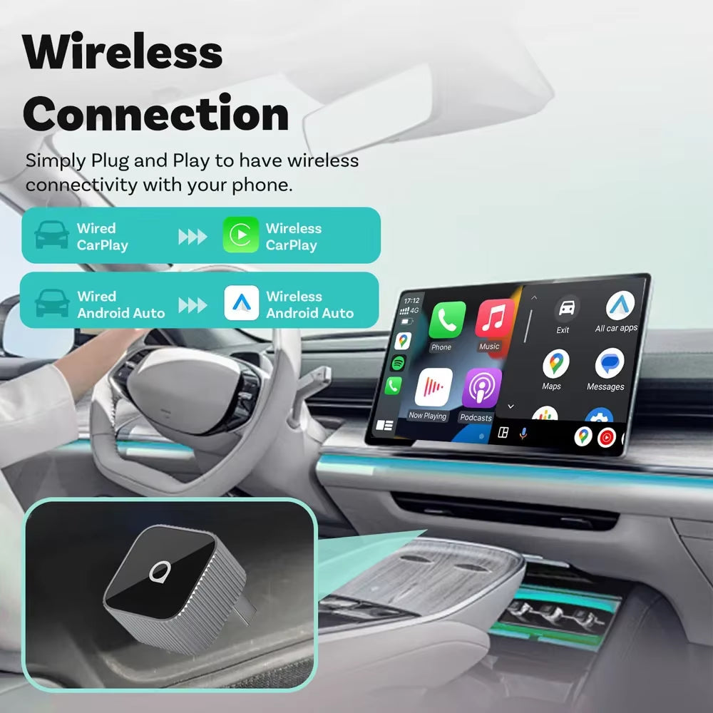 Mini Slim Wireless Adapter Wireless Carplay Android Auto for OEM Car Plug and Play Wifi Bluetooth Auto Connection