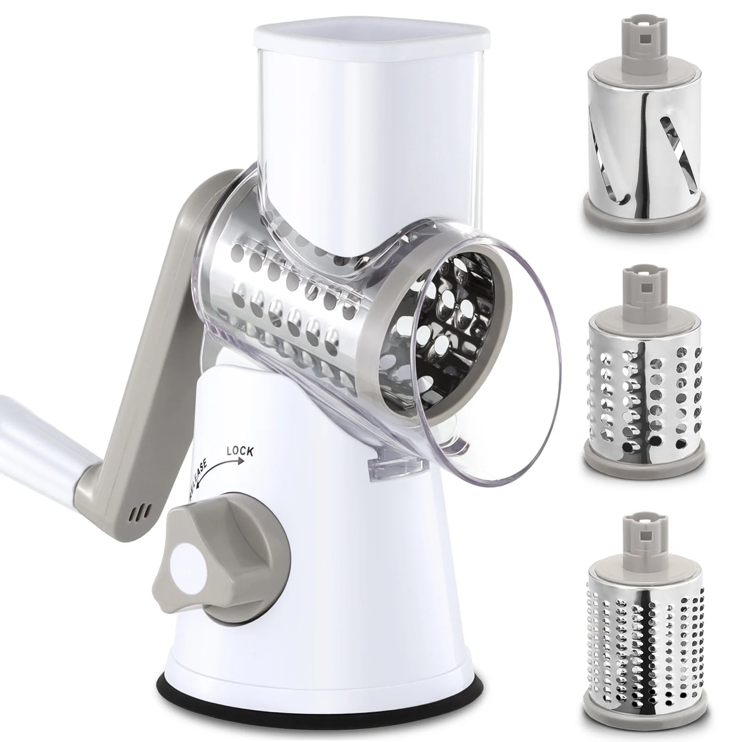Cheese Grater Rotary, Rotary Grater for Kitchen, Kitchen Grater Vegetable Slicer with 3 Drum Blades, Fast Cutting Cheese Shredder for Vegetables and Nuts