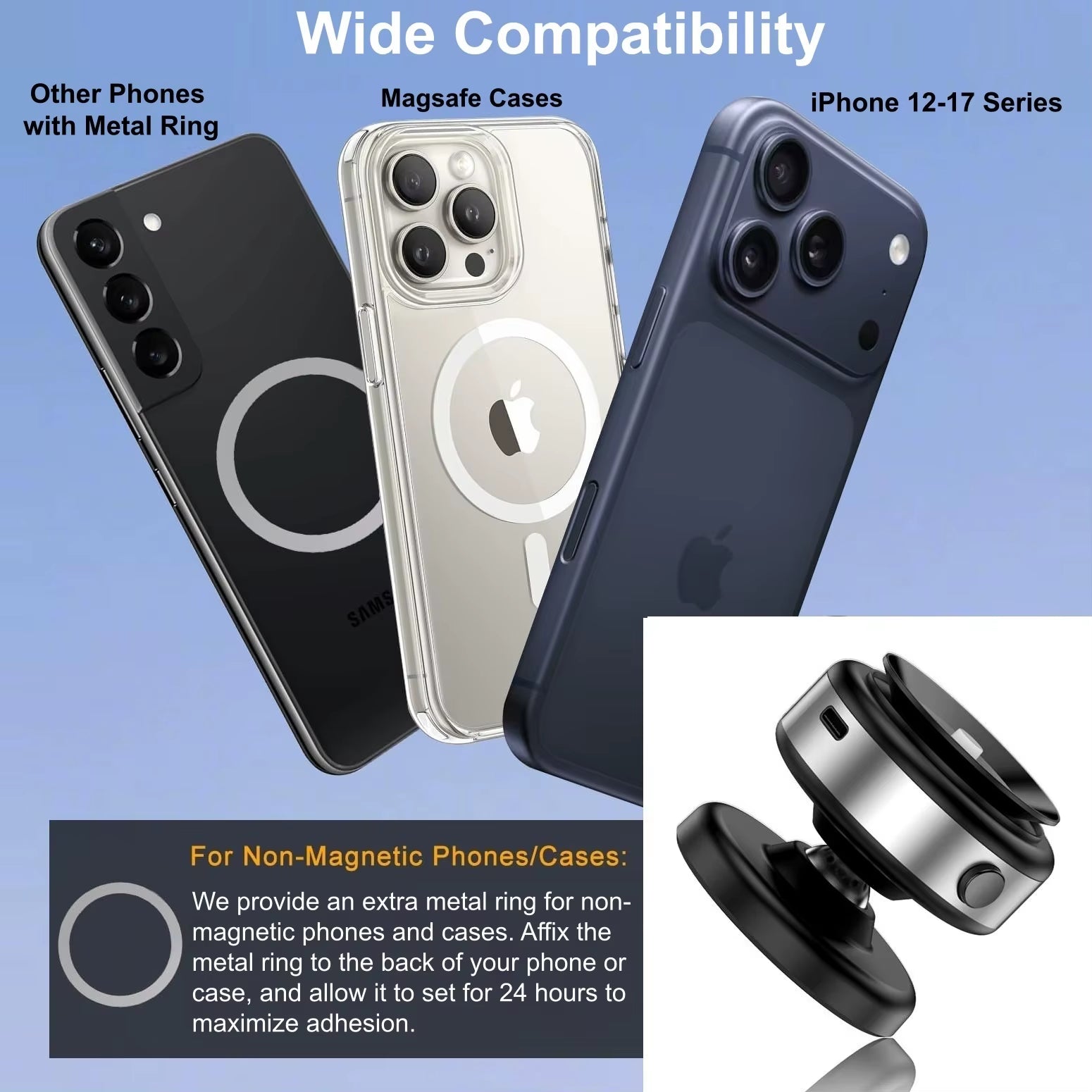 Electric Vacuum Suction Magnetic Phone Holder for Car Gym Mount 360° Rotation Magsafe Suction Cup Phone Mount for Smartphones