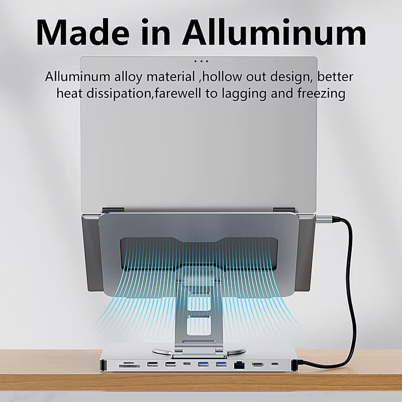 10-in-1 Aluminum iPad Docking C Hub with 4K 60Hz Type-C Adapter, USB 3.0 (5Gbps), and 100W PD Charger for Laptops and Desktops