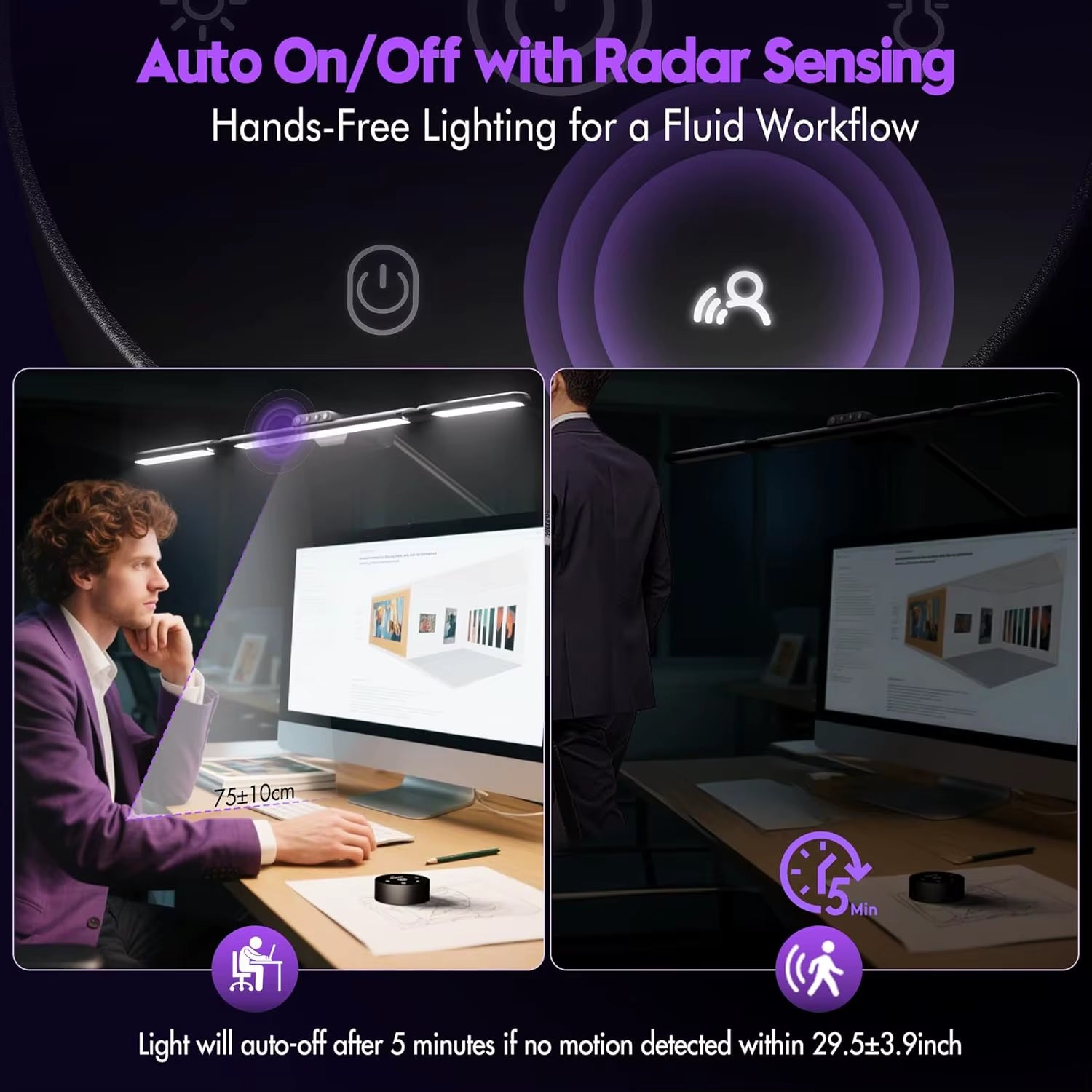 32.5" Architect Desk Lamp with Eye Care, Radar Sensor & Remote - 1100LM Bright for Office Home