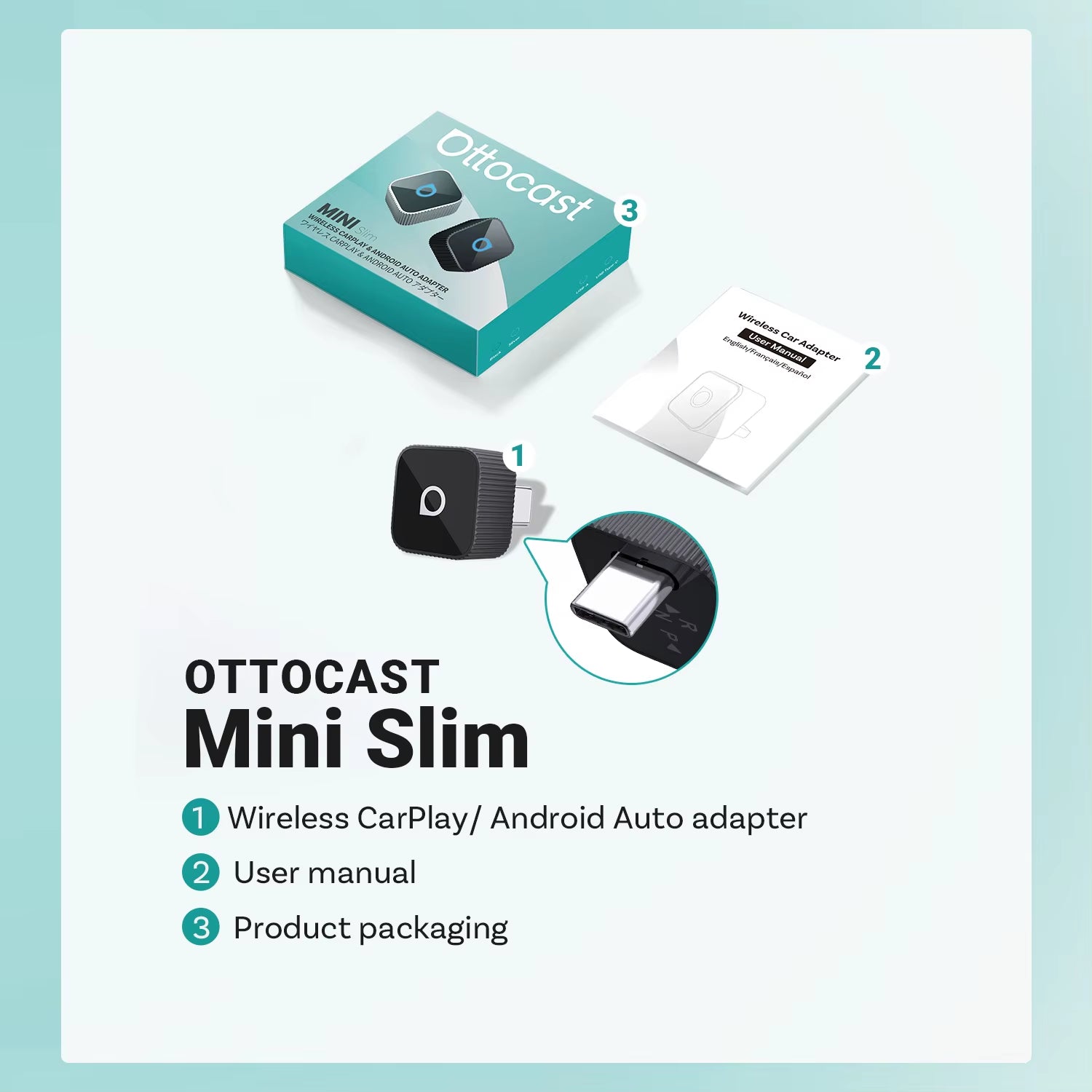 Mini Slim Wireless Adapter Wireless Carplay Android Auto for OEM Car Plug and Play Wifi Bluetooth Auto Connection