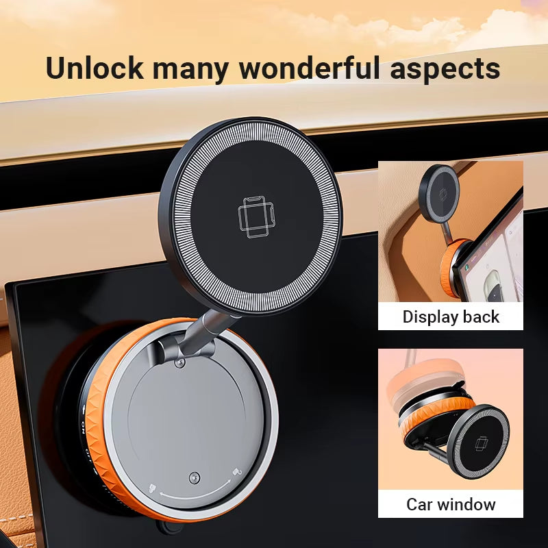 K10 Vacuum Suction Car Phone Magnetic Wireless Charger Stand, 360° Rotatable & Foldable, Ideal for Gym Bathroom Mirror Mount