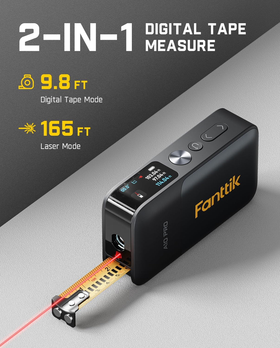 A10 Pro 2-In-1 Digital Laser Tape Measure with HD IPS Color Display, 165Ft Rechargeable Laser Measurement Tool & 9.8Ft Measuring Tape, 6 Units Selectable, for Distance/Area/Volume