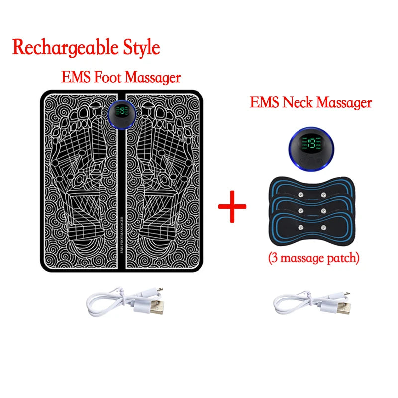 Rechargeable EMS Foot Massager Pad with Remote Control - Portable Electric Muscle Stimulation Mat for Pain Relief and Relaxation