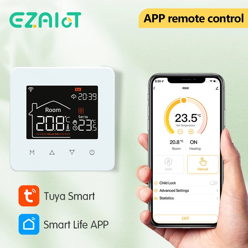 Tuya Smart Home Thermostat for Water and Electric Underfloor Heating with Gas Boiler Integration, Wi-Fi Temperature Remote Control Compatible with Google Assistant and Alexa
