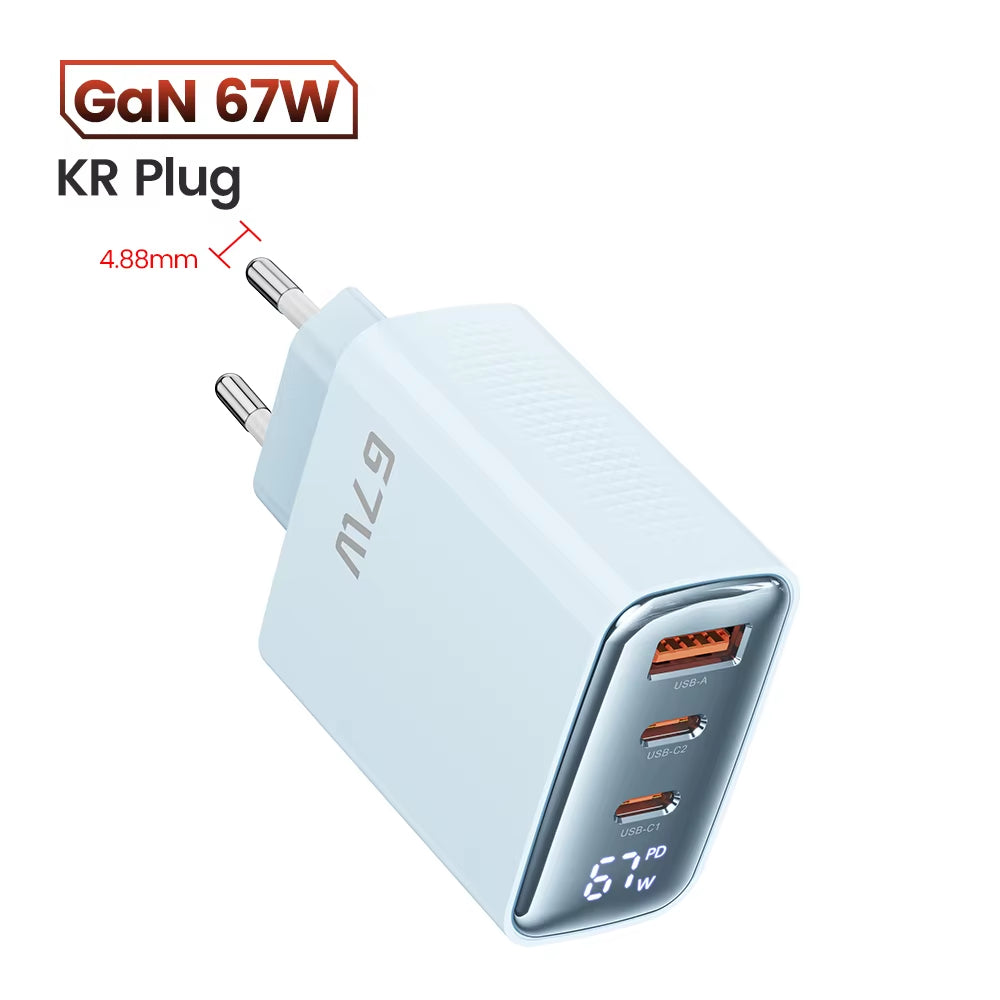 67W GaN Charger with Digital Display, Quick Charge 4.0/3.0, Fast Type-C USB Charger for Laptops, iPhone, Samsung, Xiaomi, Realme, and POCO