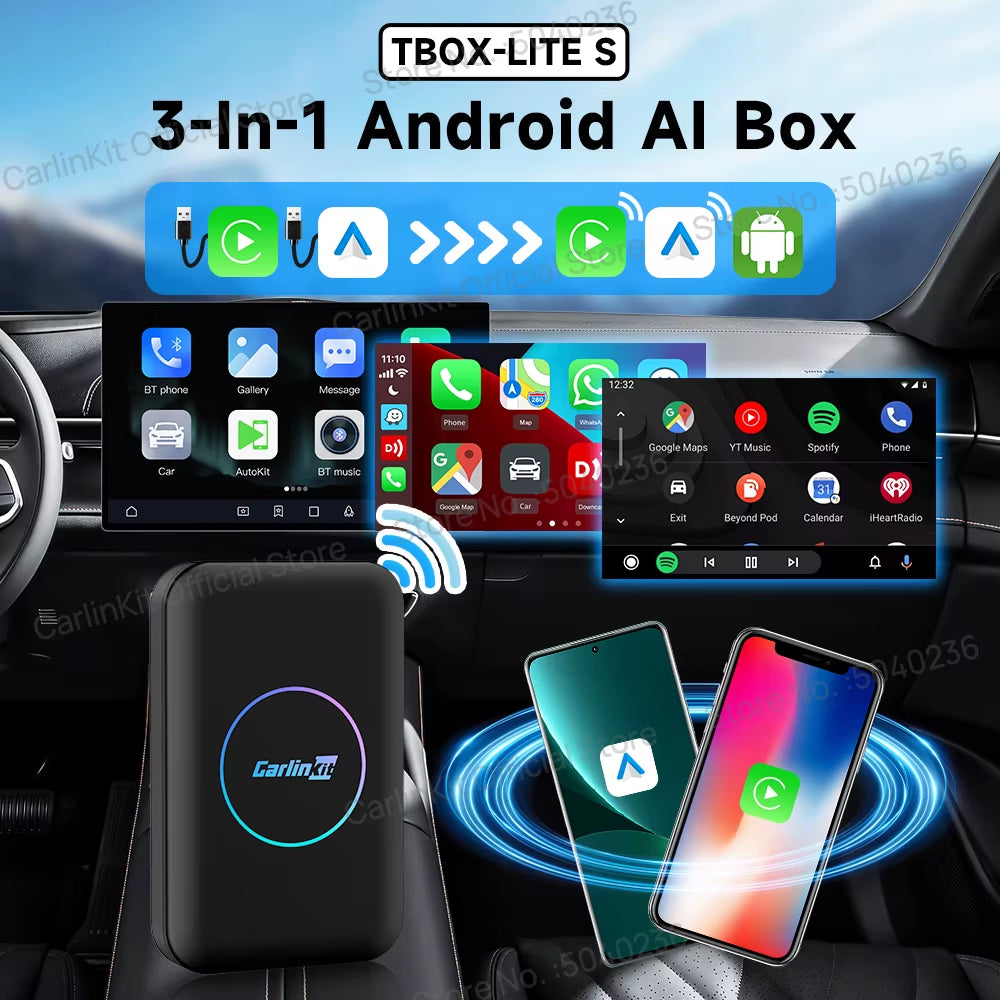 HDMI 5-In-1 Android TV Box Wireless Adapter Support Netflix IPTV Wireless Android Auto & Carplay Dongle for Car Radios