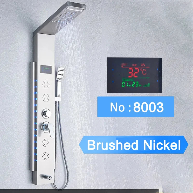 LED Digital Display Shower Panel with Waterfall Rain and SPA Massage Jet System