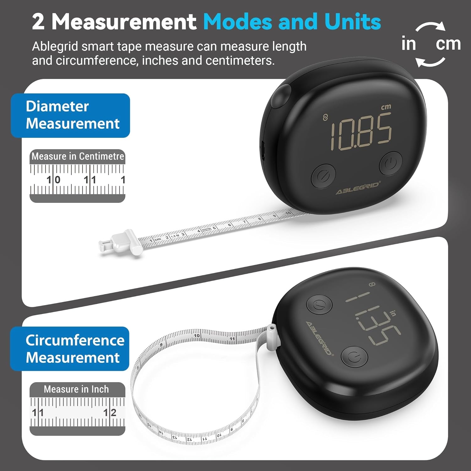 Smart Body Tape Measure,Rechargeable Body Measuring Tape with Fitdays App,Accurate Retractable Digital Body Measurement Device Tool for Muscle Gain,Weight Loss,Fitness,Locking,60In/150Cm