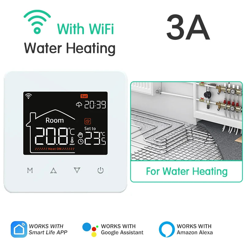 Tuya Smart Home Thermostat for Water and Electric Underfloor Heating with Gas Boiler Integration, Wi-Fi Temperature Remote Control Compatible with Google Assistant and Alexa