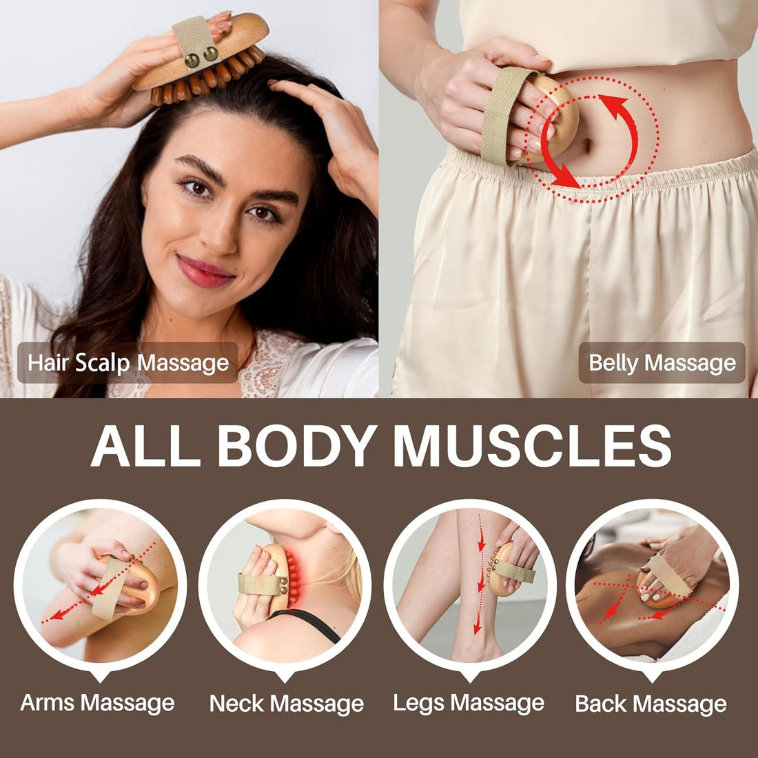 Wood Therapy Massage Tool for Belly Fat,Wooden Meridian Massage Body Brush for Cellulite Remover, Cellulite Lymphatic Drainage Massager for Body Shaping, Maderoterapia Kit for Muscle Pain Relief