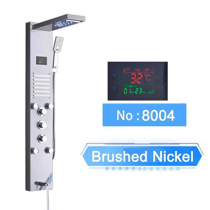 LED Digital Display Shower Panel with Waterfall Rain and SPA Massage Jet System