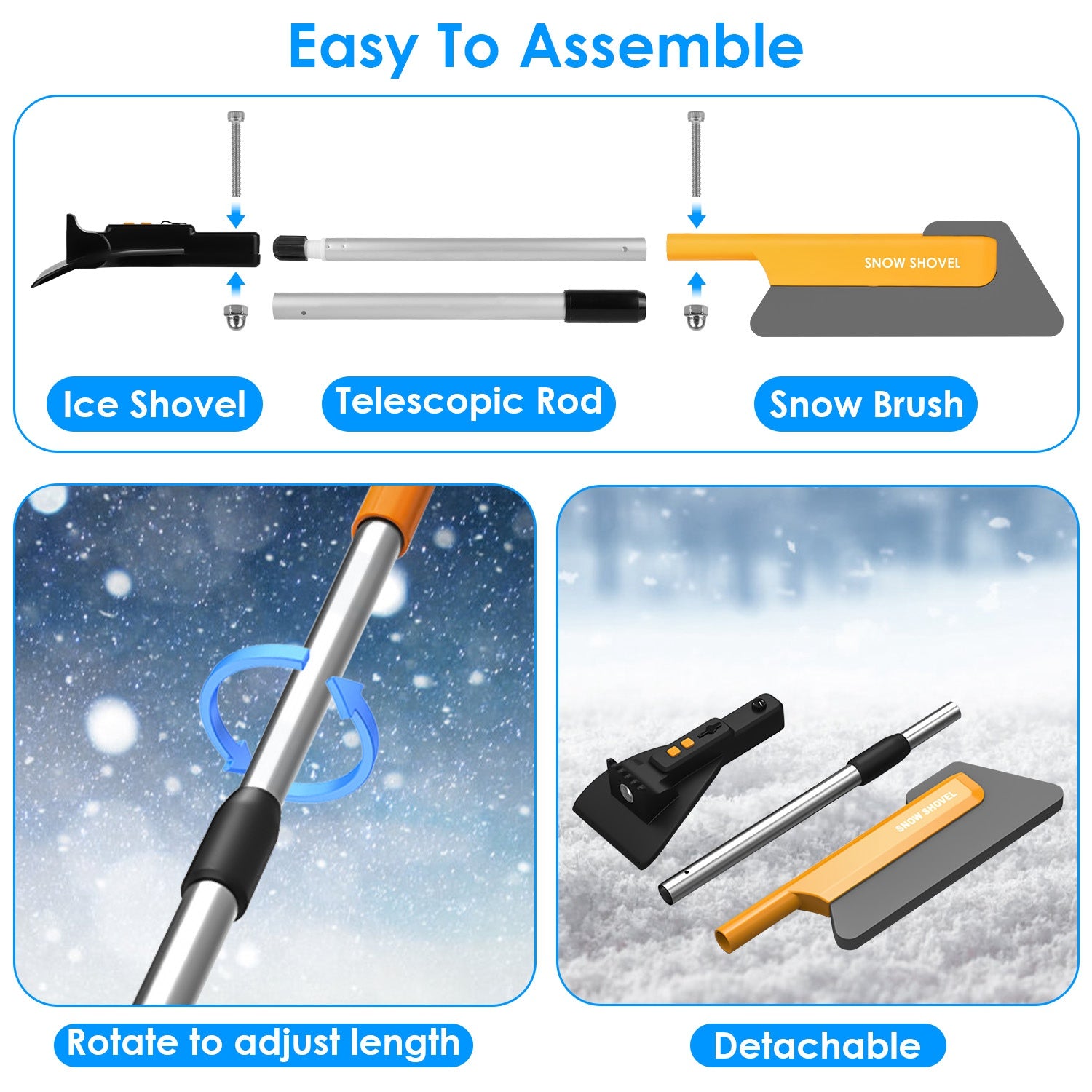 1Pc 3 in 1 Car Snow Removal Shovel with Lights Car Snow Removal Tool Telescopic Windshield Ice Scraper Snow Brush Shovel