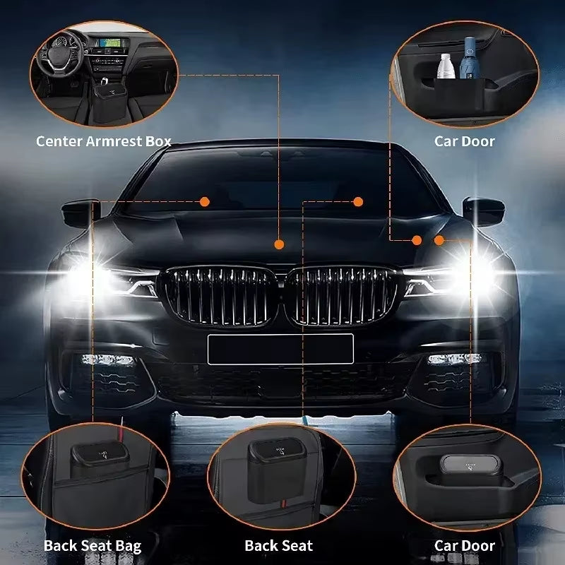 Leak-Proof Mini Car Trash Can with Lid - Includes 60 Garbage Bags for Vehicle Interior