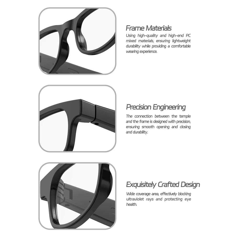 AI Translation Smart Glasses with 144 Language Smart Audio Sunglasses Built-In Mic & Speakers BT Glasses for Women Men