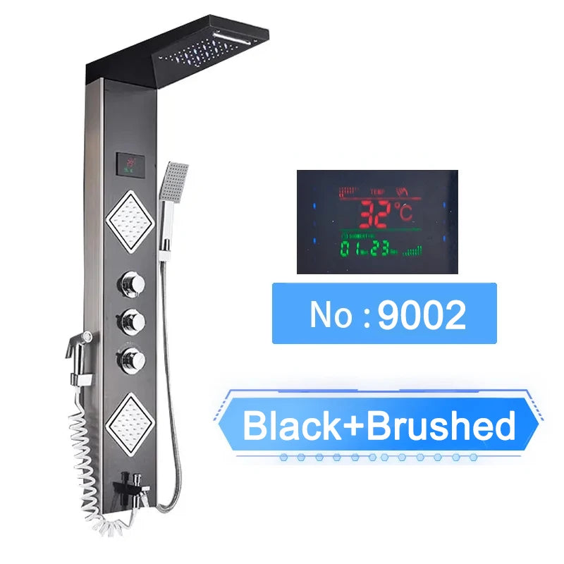 LED Digital Display Shower Panel with Waterfall Rain and SPA Massage Jet System