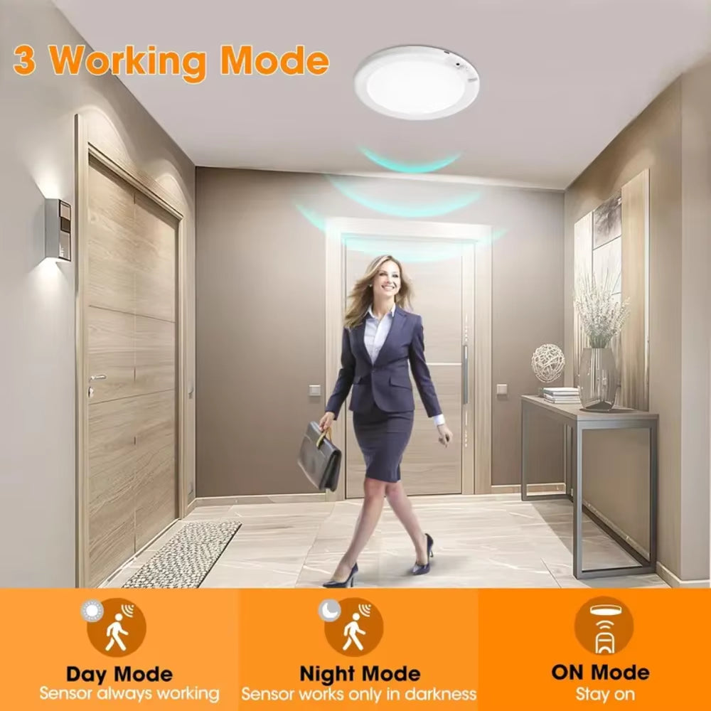 Rechargeable Motion Sensor Ceiling Light with Remote - Magnetic Wireless Ceiling Light Battery Powered for Closet Shower Stairs
