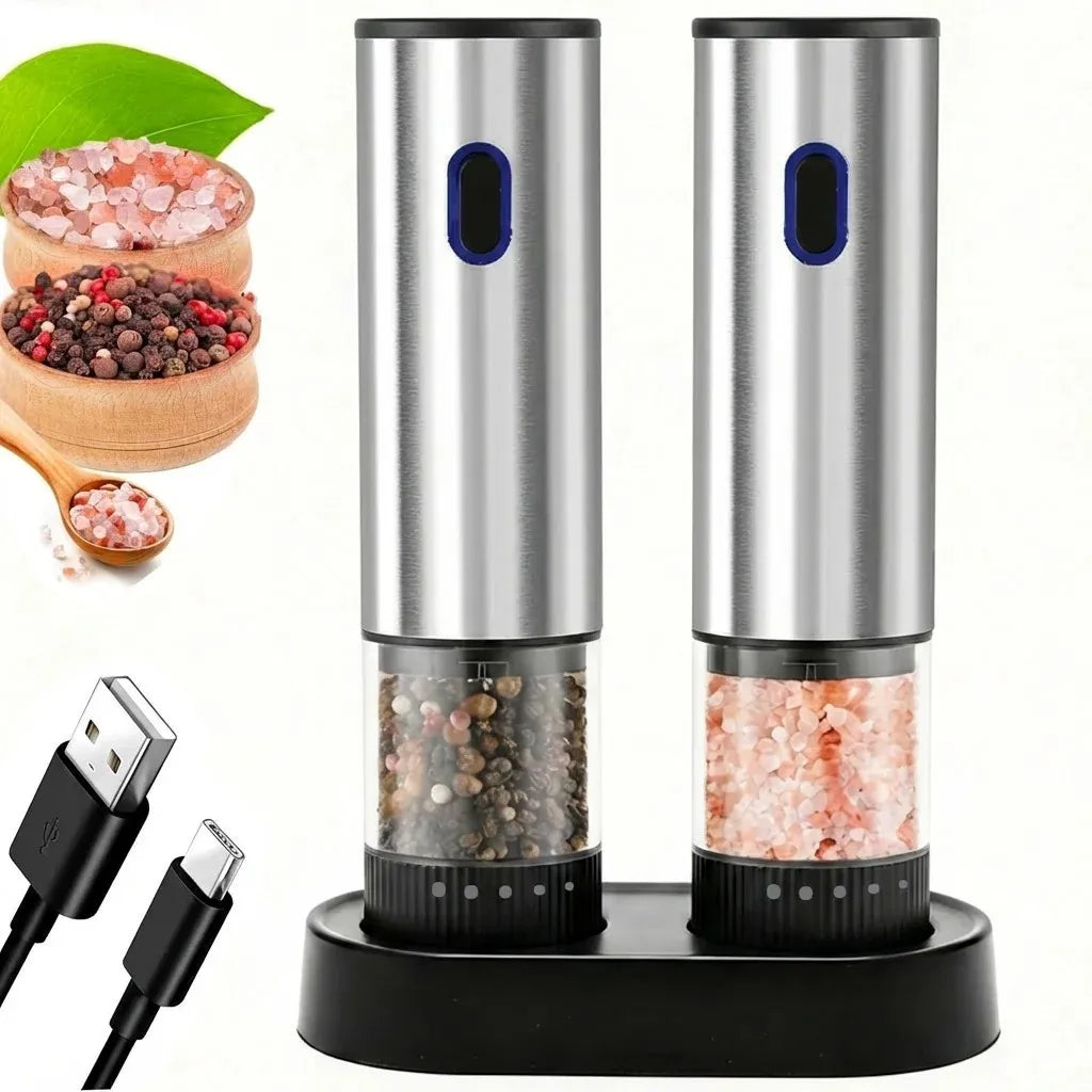 Electric Salt and Pepper Grinder Set - Automatic Rechargeable Mill with Adjustable Coarseness for Kitchen Use