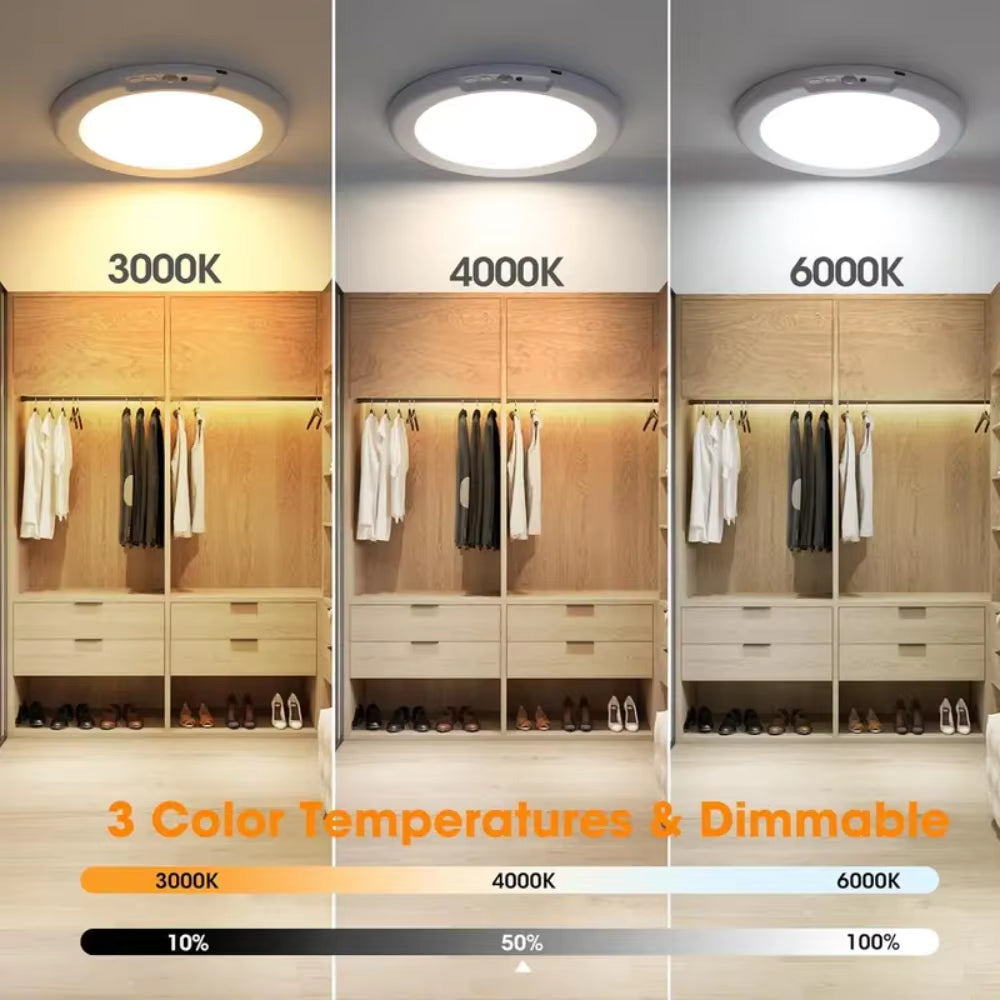 Rechargeable Motion Sensor Ceiling Light with Remote - Magnetic Wireless Ceiling Light Battery Powered for Closet Shower Stairs